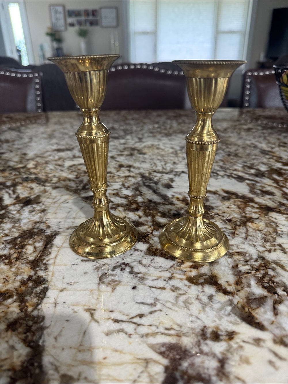 Polished Gold Brass Candlestick Pair - Decorative Candle Holders